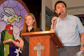 GEO Andrea Bolognini with translator Ken at the LCHKS primary school evangelism event at Siu Leun Lutheran School in Hong Kong